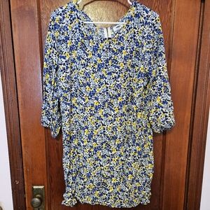 Old Navy Blue and Yellow Floral Long Sleeve Dress